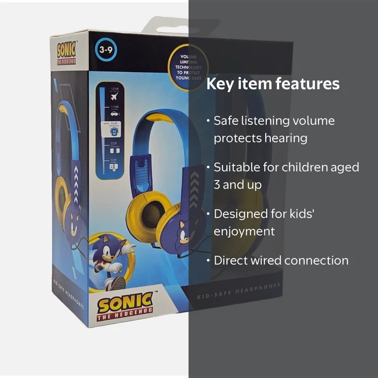 Sonic, Kid Safe Wired Headphones, Blue, Volume Limited for