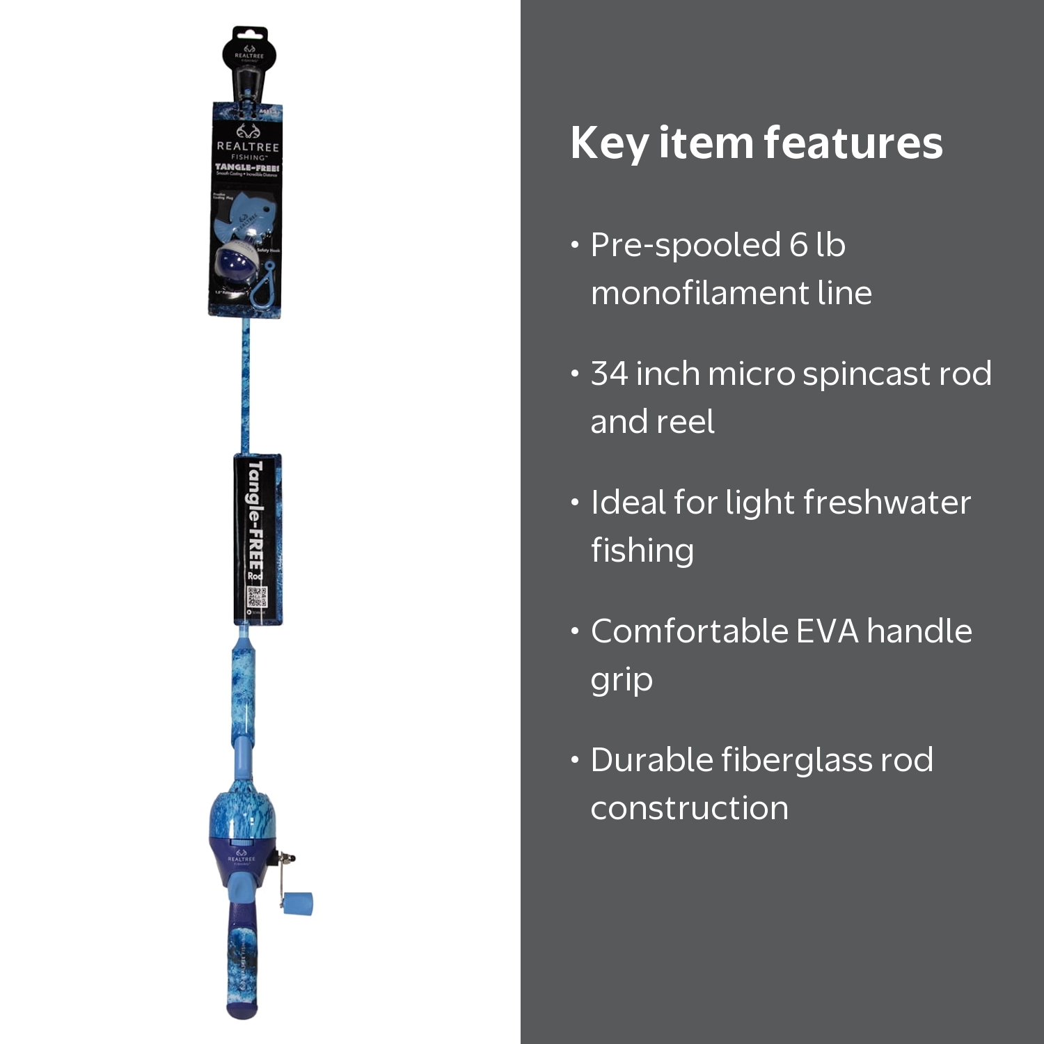 Realtree 34 in Dark Blue Micro Tangle-Free Spincast Fishing Rod