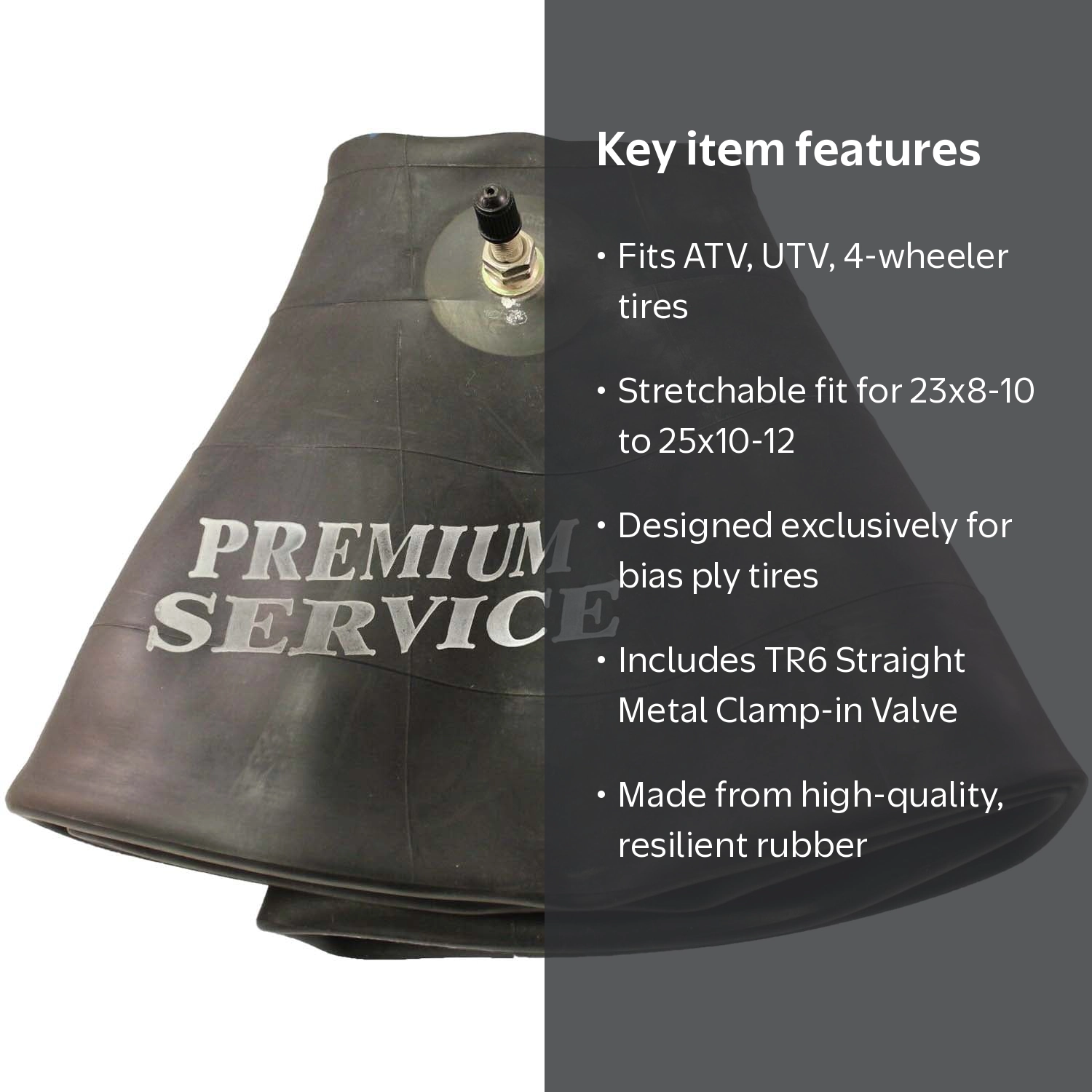 Premium Service ATV Inner Tube, TR6 Metal Stem, Bias Rubber, Fits