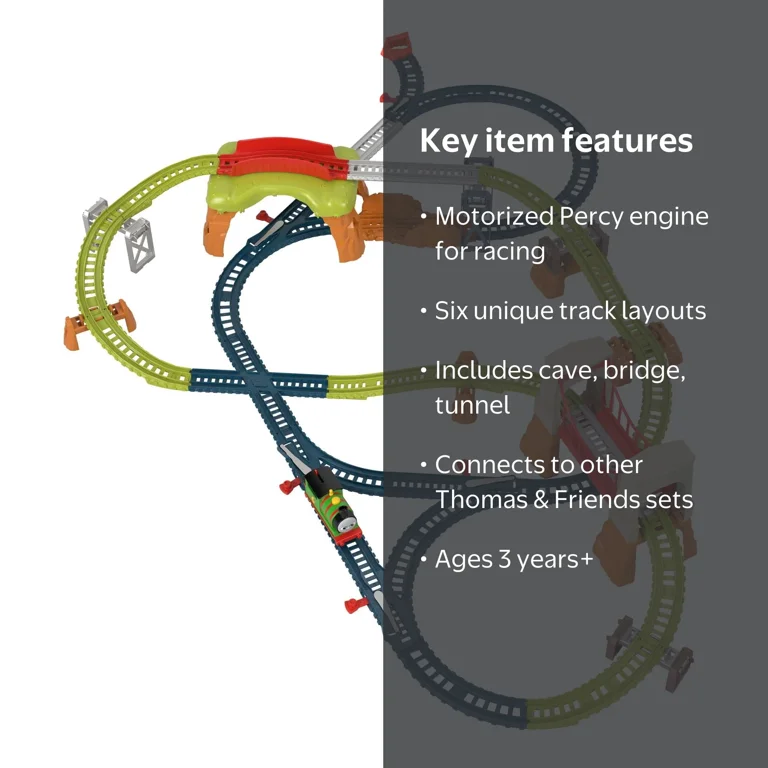 Circuit Thomas & Friends Percy 6 En 1 – Locomotive Motorisée, Pont, Tunnel, Grotte – Compatible Avec Autres Pistes – Dès 3 Ans