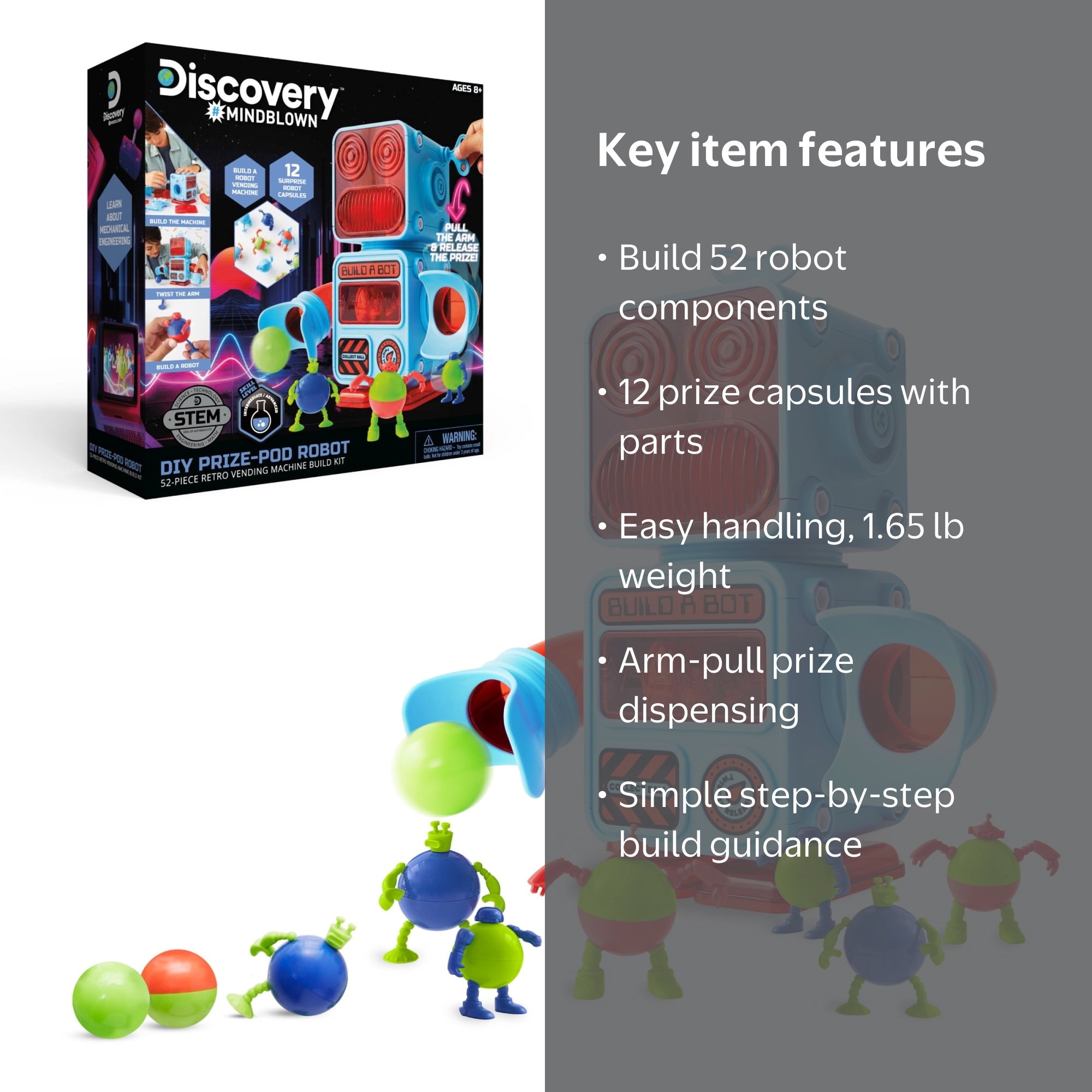 Discovery #Mindblown DIY Prize-Pod Robot 52-Piece Retro Vending