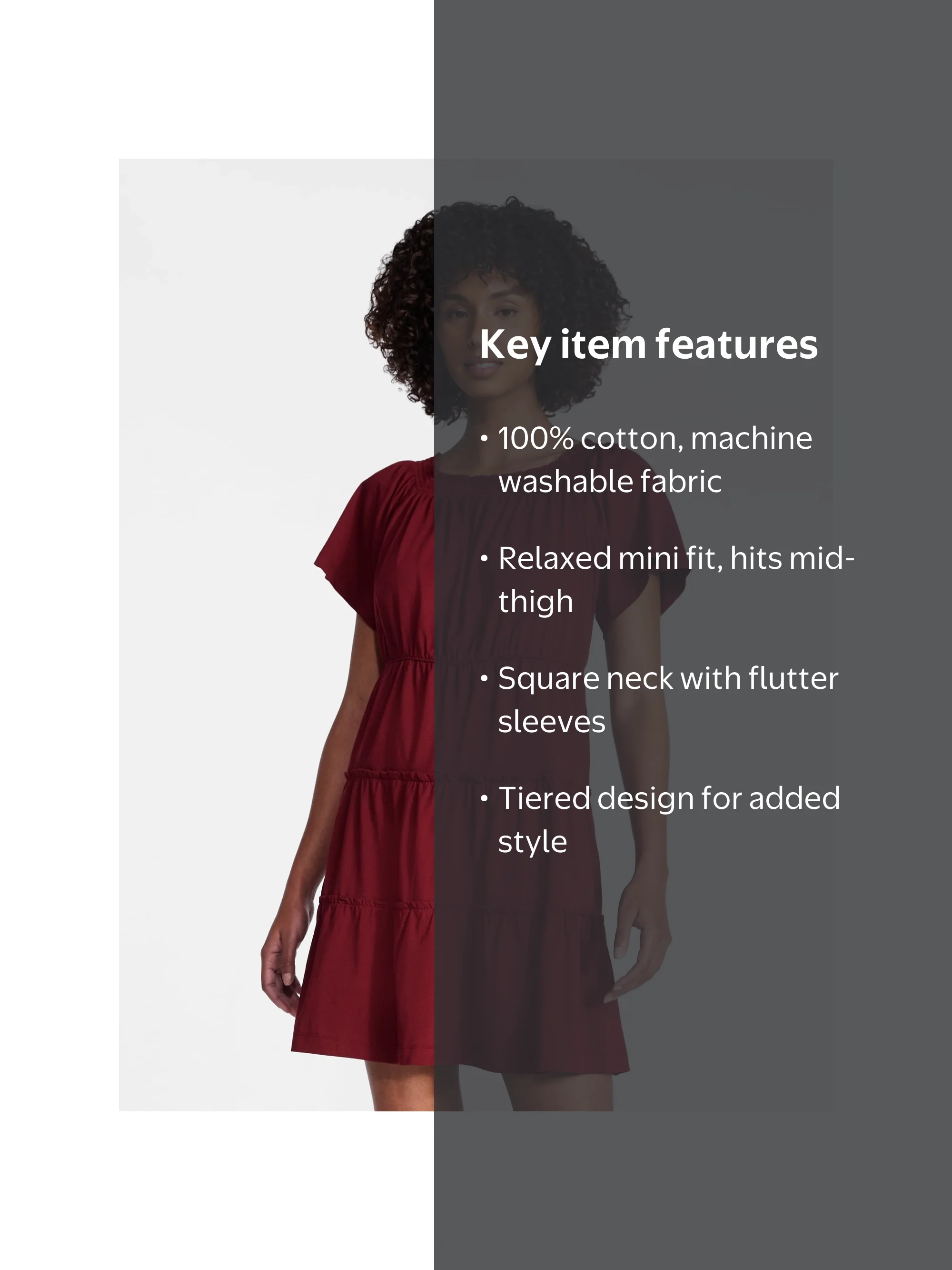 Time and Tru Women's Tiered Cotton Mini Dress with Flutter Sleeves