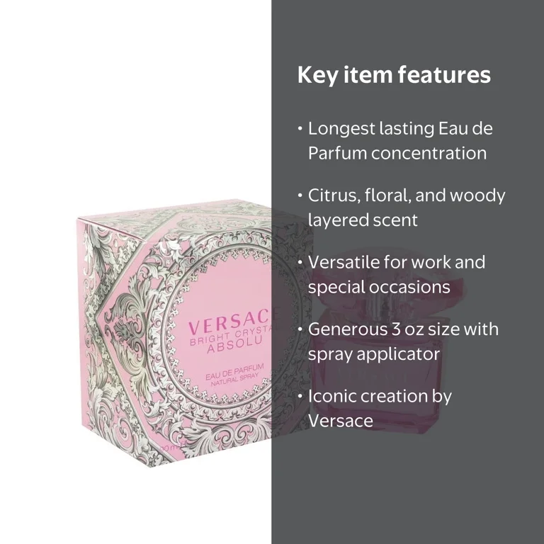 ヴェルリス・ＶＥＲＬＹＳ　クリスタル　ＢＯＸ Versace Bright Crystal Absolu Eau de Parfum for Women, 3 oz