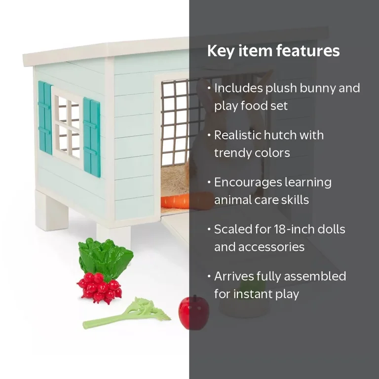 Our Generation Bunny Hutch House & Pet Rabbit Plush Accessory Set