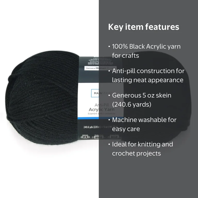 Mainstays Anti-Pill Acrylic Yarn, 5 oz, Black - Walmart.com Mainstays Anti-Pill Acrylic Yarn, 5 oz, Black - Walmart.com
