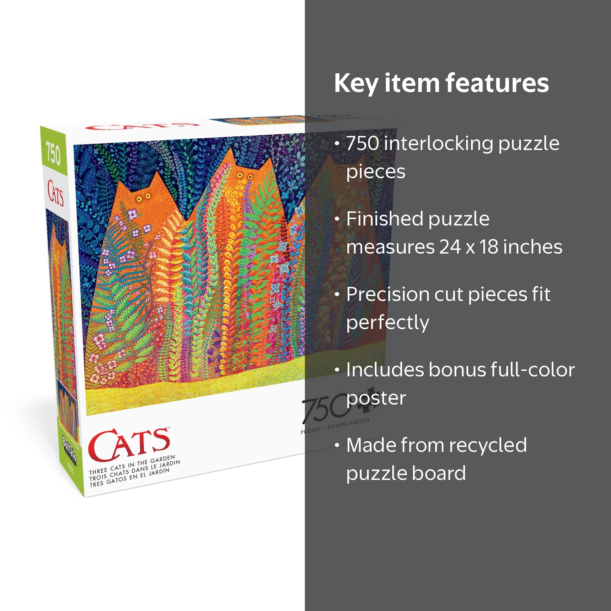 Buffalo Games Three Cats in the Garden 750-Piece 24 x 18-Inch