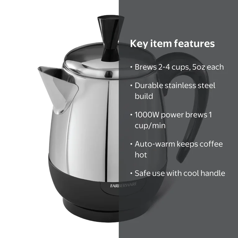 Farberware, Electric Coffee Percolator, 4 Cup, Stainless Steel