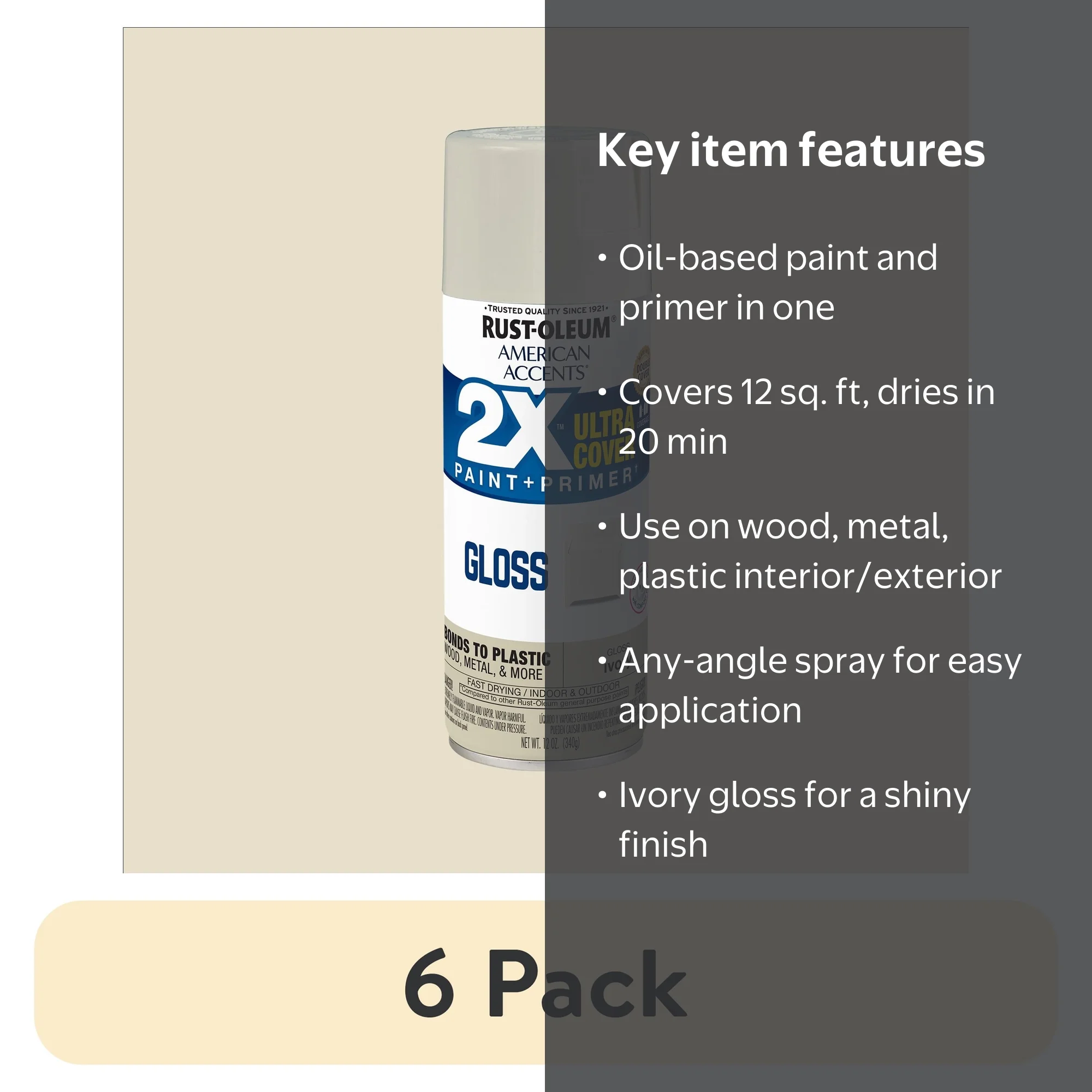 6 pack) Ivory, Rust-Oleum American Accents 2X Ultra Cover Gloss