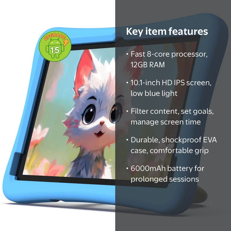 Plimpton Kids Tablet 10.1 inch Android 14 Kids Tablet with 12GB