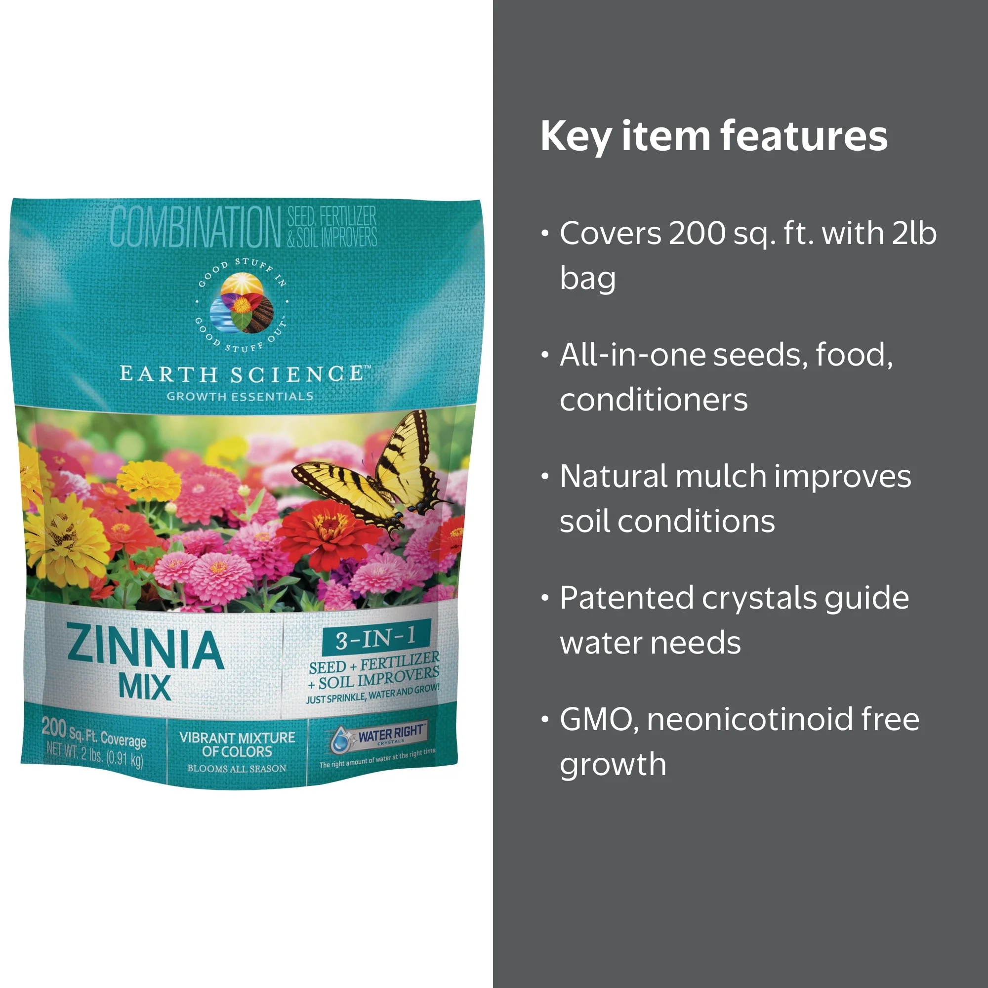 Earth Science Zinnia Wildflower Seed Mix, 2 Lb. Coverage 200 Sq