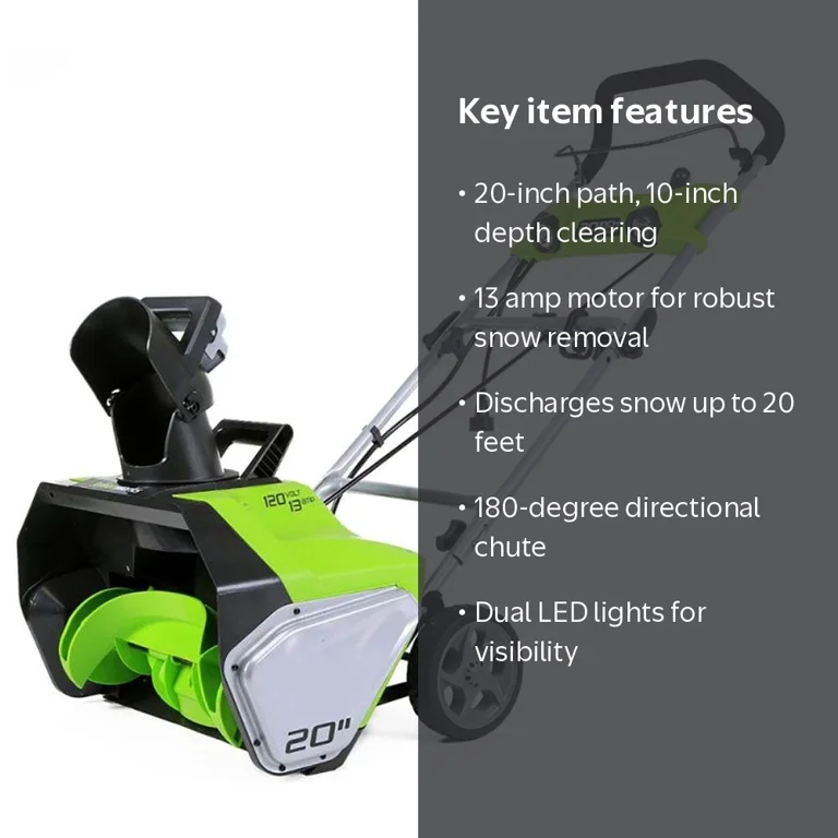 Greenworks 13-Amp 20-Inch Corded Snow Thrower With Dual LED Lights