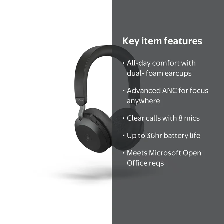Jabra Evolve2 75 - Wireless Headset with USB-A and MS Teams