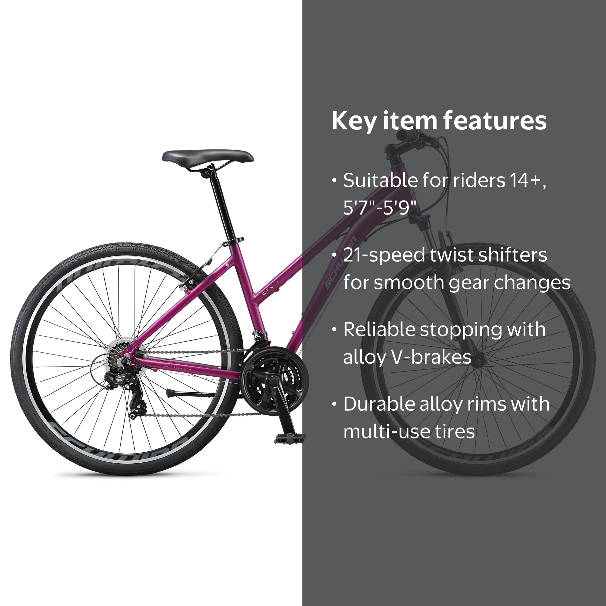 Schwinn, Hybrid Bike, 700c Wheel, Ages 14+ Purple Aluminum Frame