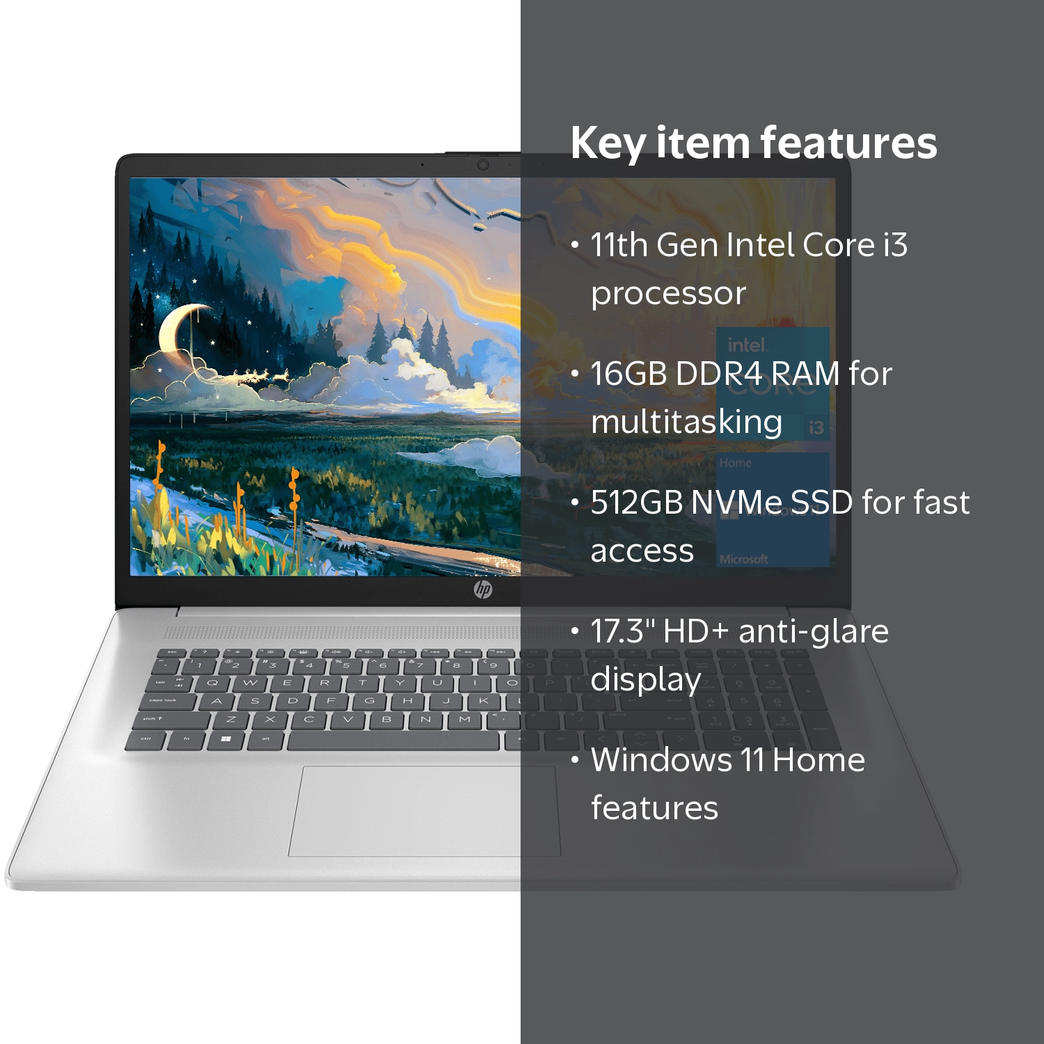 HP 17 Laptop, 17.3” FHD, Intel Core i3-1125G4, 16GB RAM, 512GB SSD