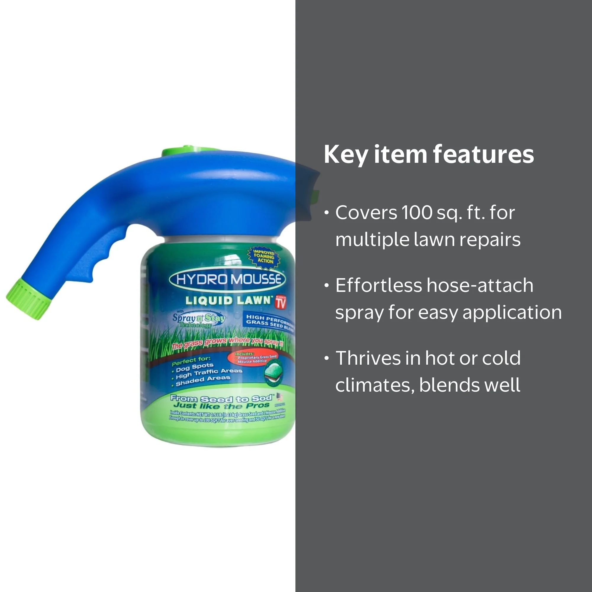 Hydro Mousse, Grass Seed, Spray n' Stay Technology, 100 sq ft