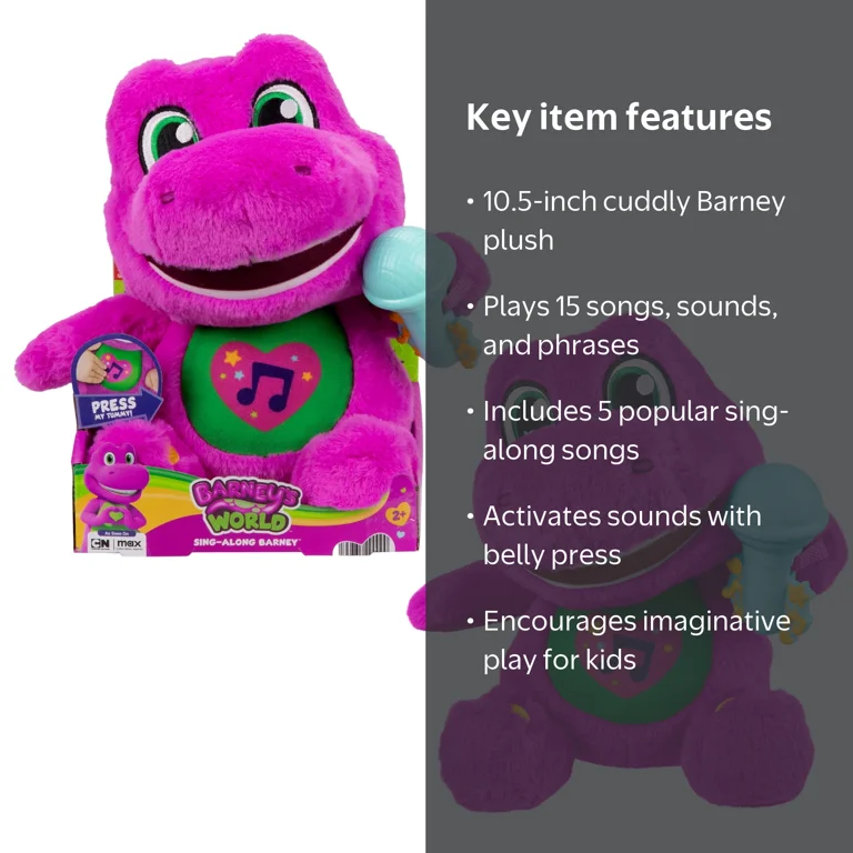 Barney, Plush Toy, Multicolor, 10.5 inches, Songs and Sounds