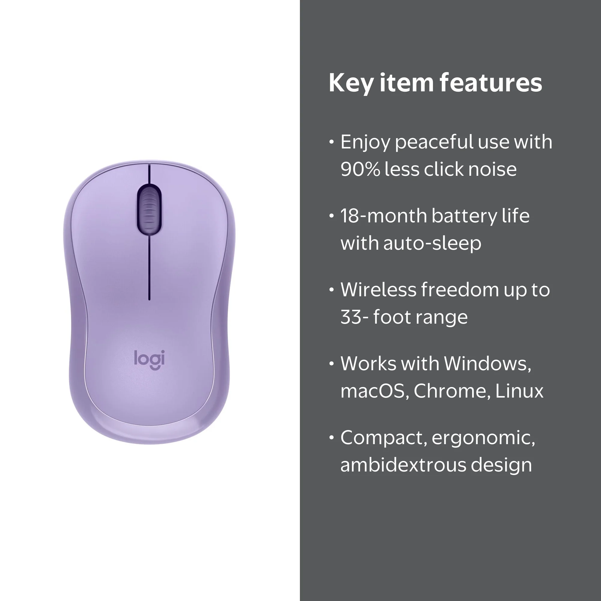 Logitech Silent Wireless Mouse, 2.4 GHz, USB Receiver