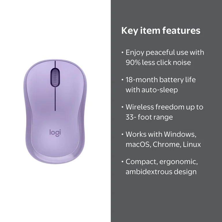 Logitech Silent Wireless Mouse, 2.4 GHz, USB Receiver