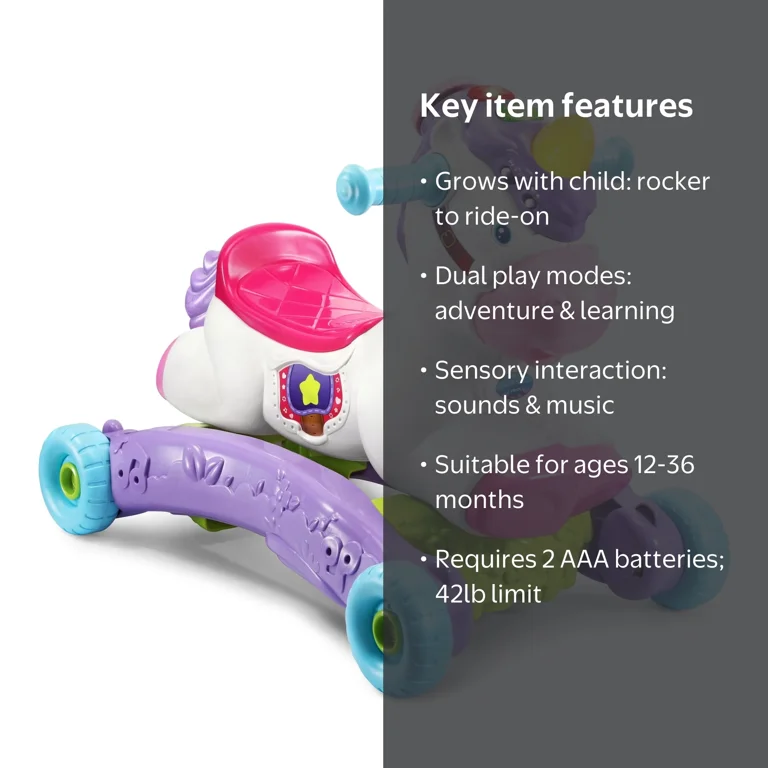 VTech Grow & Ride Unicorn for Infants & Toddlers, Rocker to Rider 