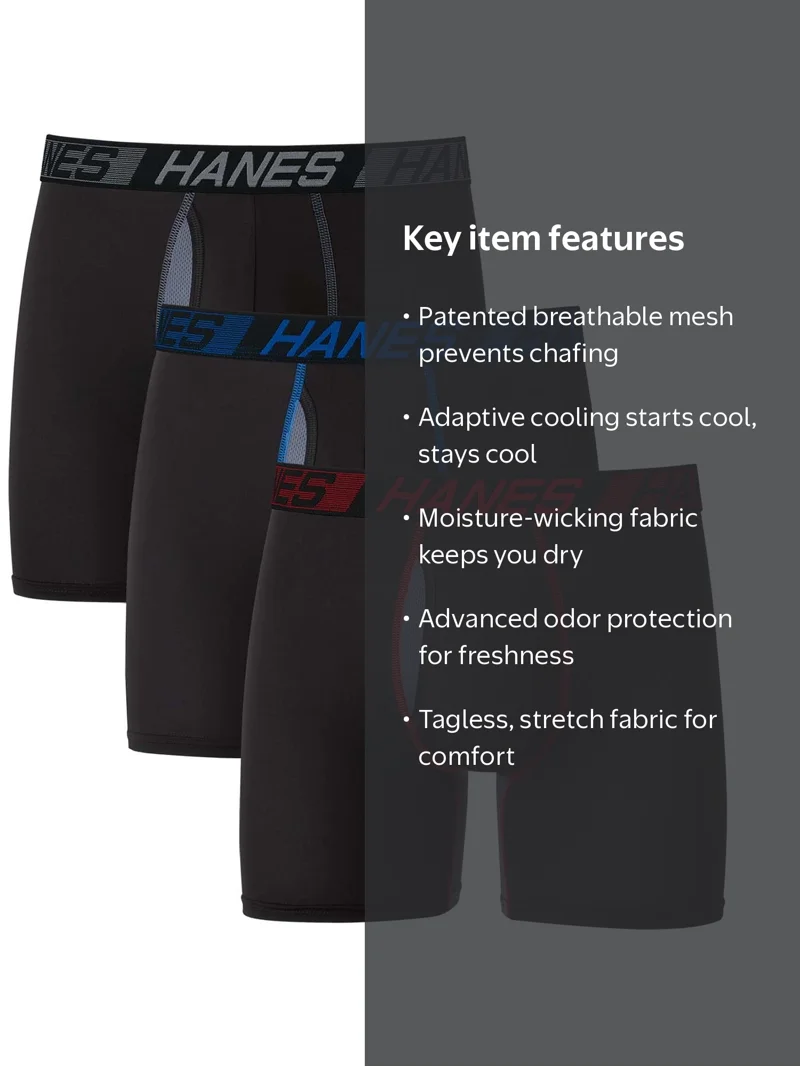 Hanes, Men's Boxer Briefs, 2XL, Blue, Total Support Pouch