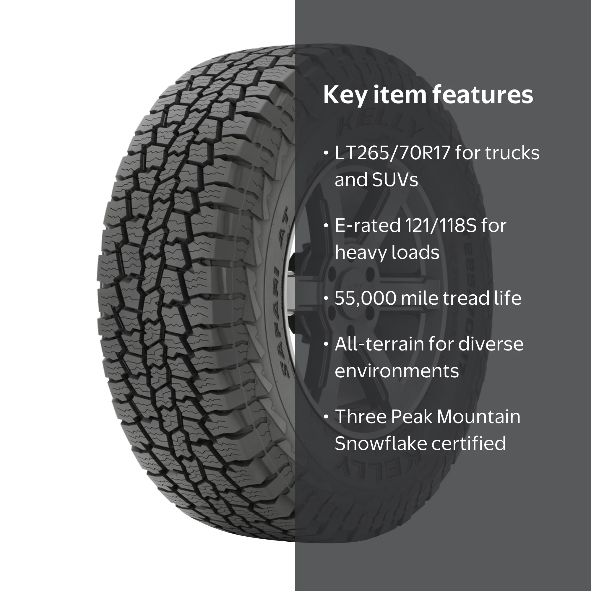 Kelly Safari AT LT265/70R17 Tire - All-Season Traction & Snow