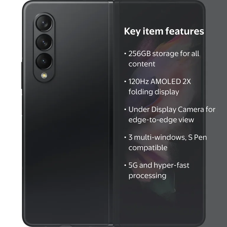Samsung Galaxy Z Fold 3 5G 256GB Phantom Black, Factory Unlocked