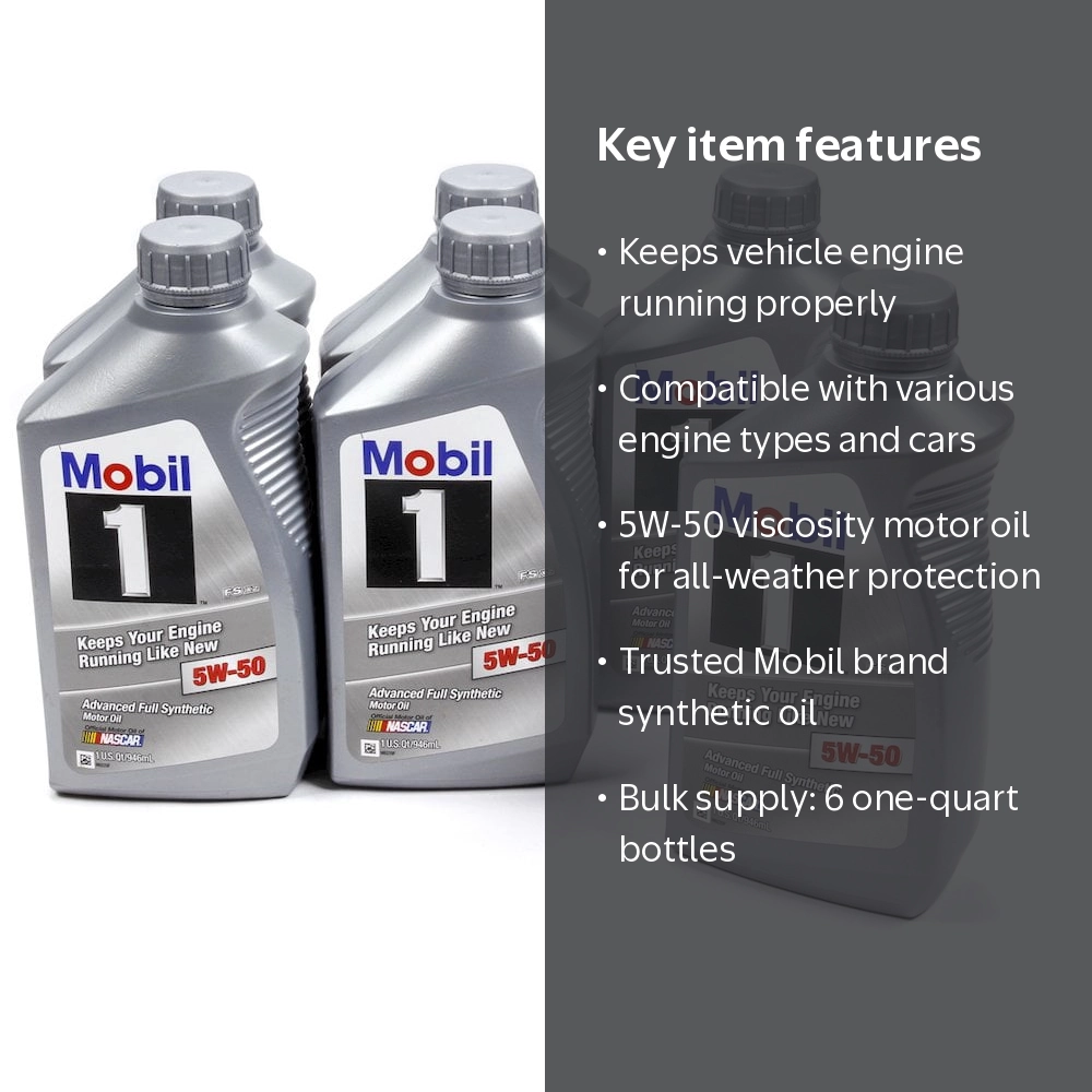 Mobil 1, Synthetic Oil, 5W-50, 1 Qt Bottle, Set of 6 - Walmart.com