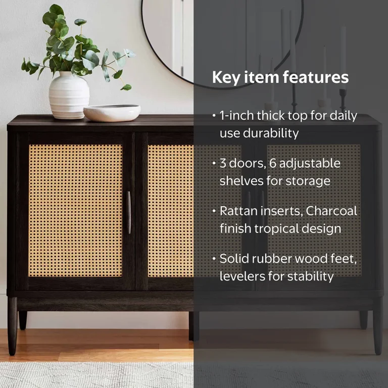 Better Homes & Gardens Springwood Caning Sideboard, Charcoal