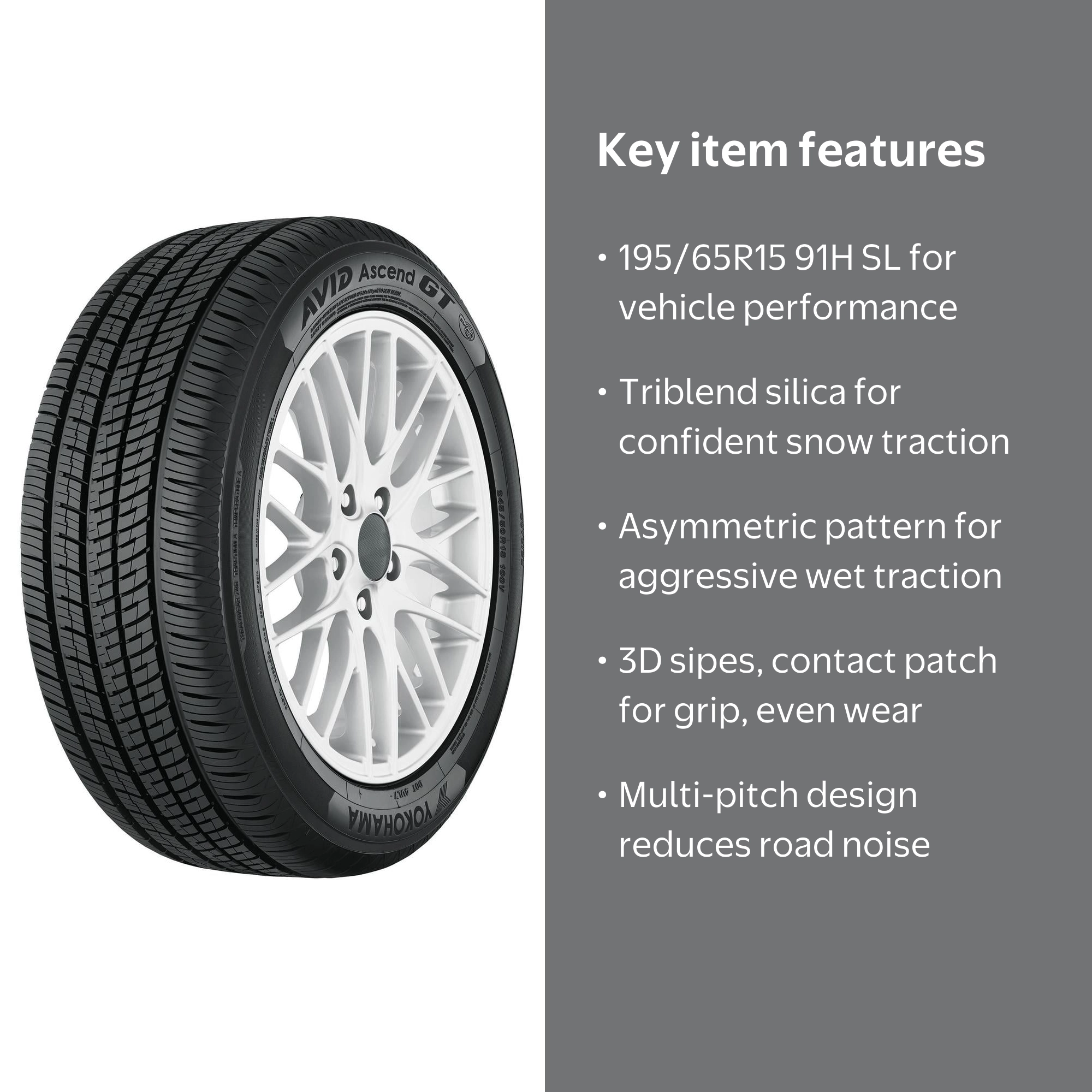 New Yokohama Avid Ascend GT Winter Touring Car Tire 195/65R15 91H