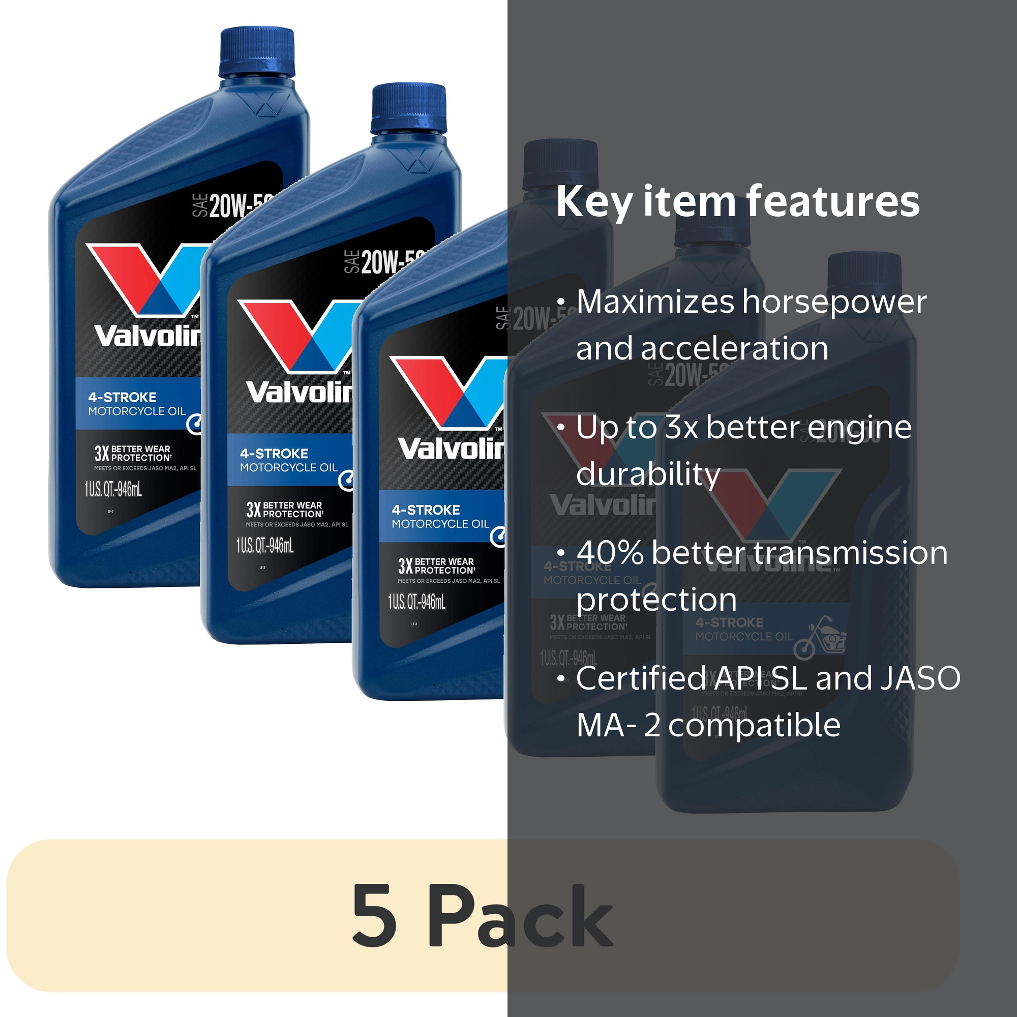 5 pack) Valvoline 4-Stroke 20W-50 Conventional Motorcycle Oil 1