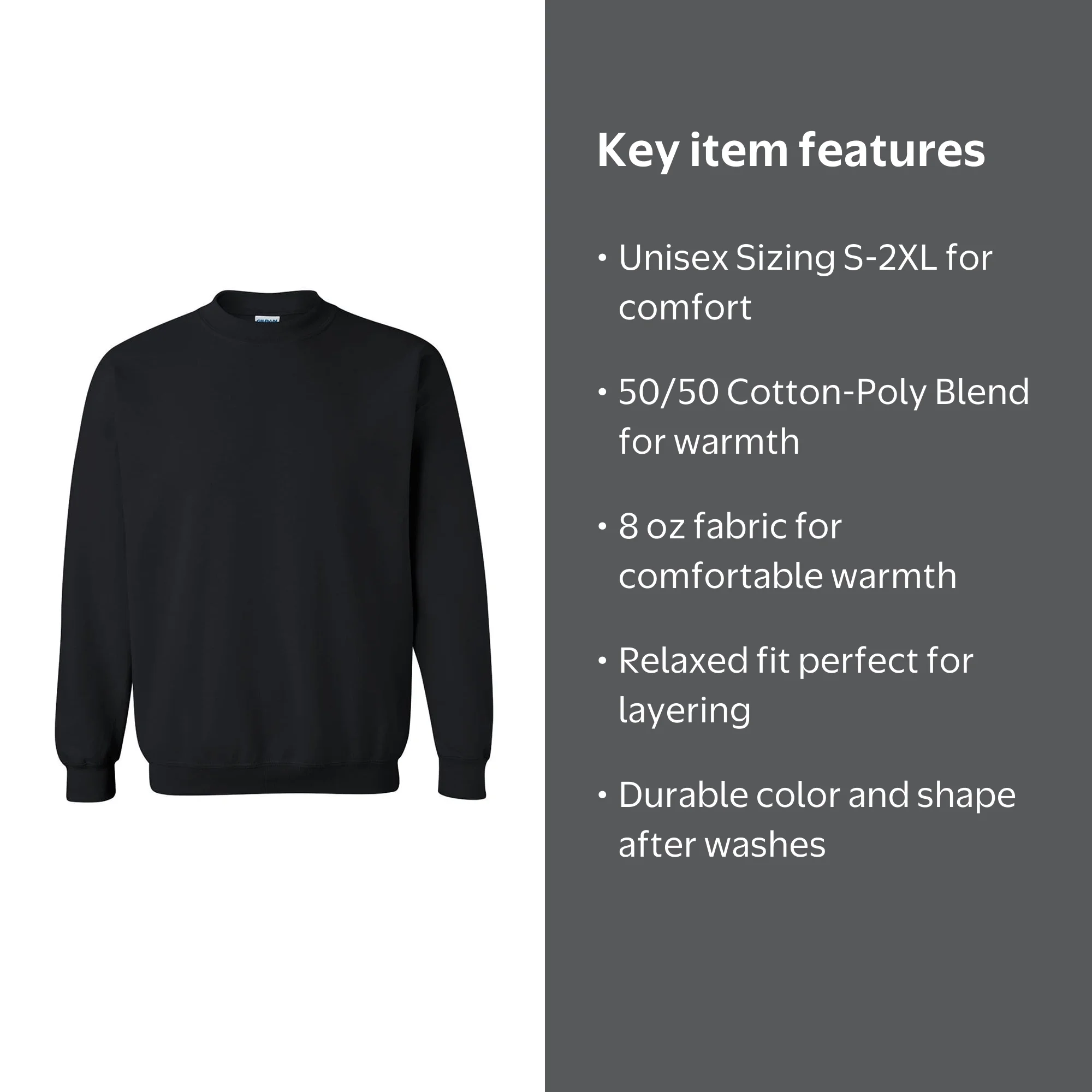 Gildan Men's 1800 Black M, Long Sleeve Heavy Blend, Crewneck
