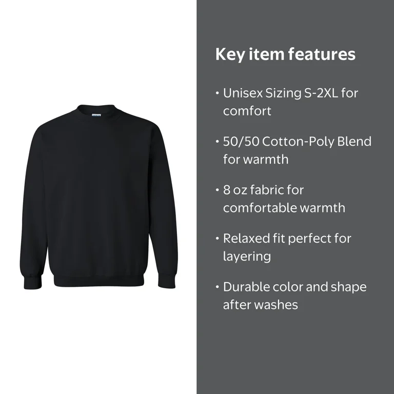 Gildan Men's 1800 Black M, Long Sleeve Heavy Blend, Crewneck