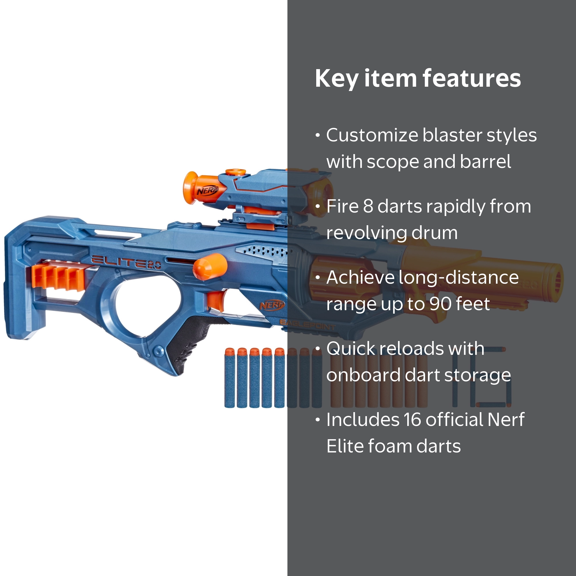 Nerf, Blaster, Elite 2.0 Eaglepoint RD-8, Detachable Scope and Nerf, Blaster, Elite 2.0 Eaglepoint RD-8, Detachable Scope and