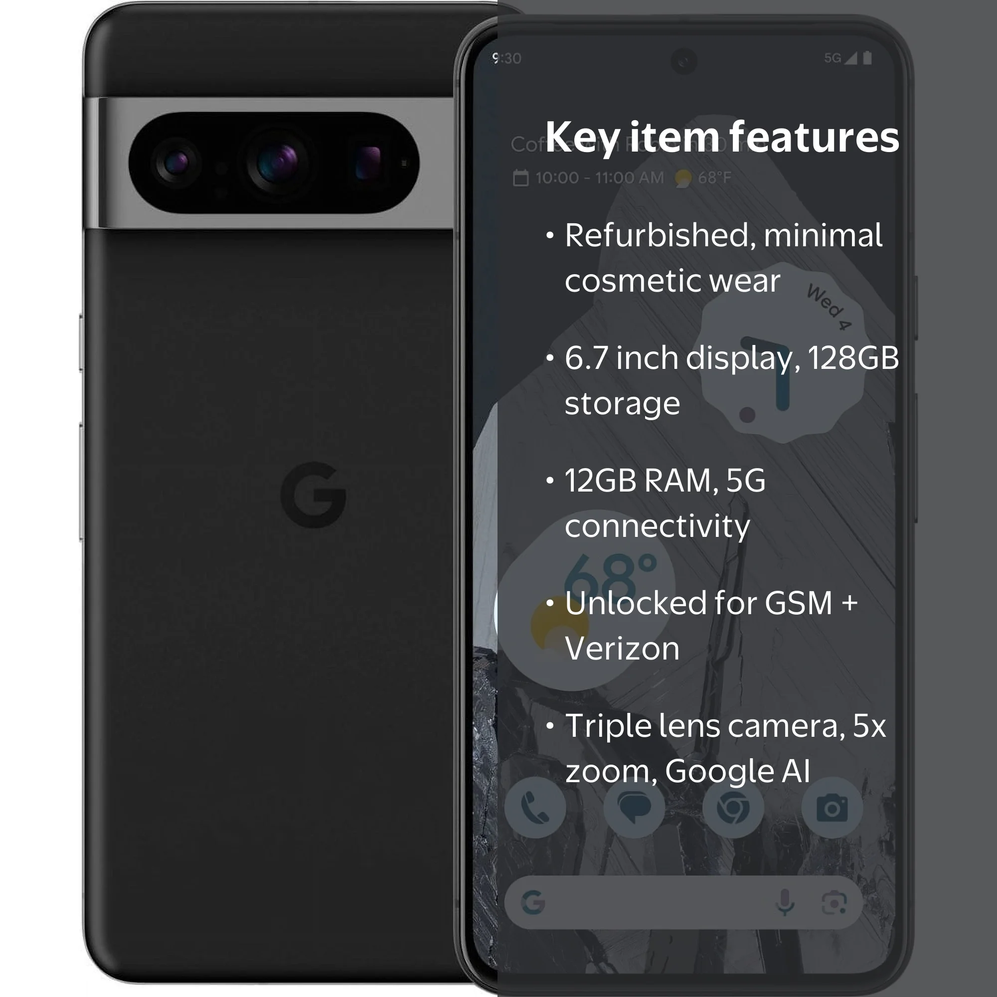 美品 Google Pixel 8 Pro G1MNW 128GB ベライゾン版 Google, Restored Pixel 8 Pro 5G, 128GB, Fully Unlocked GSM +