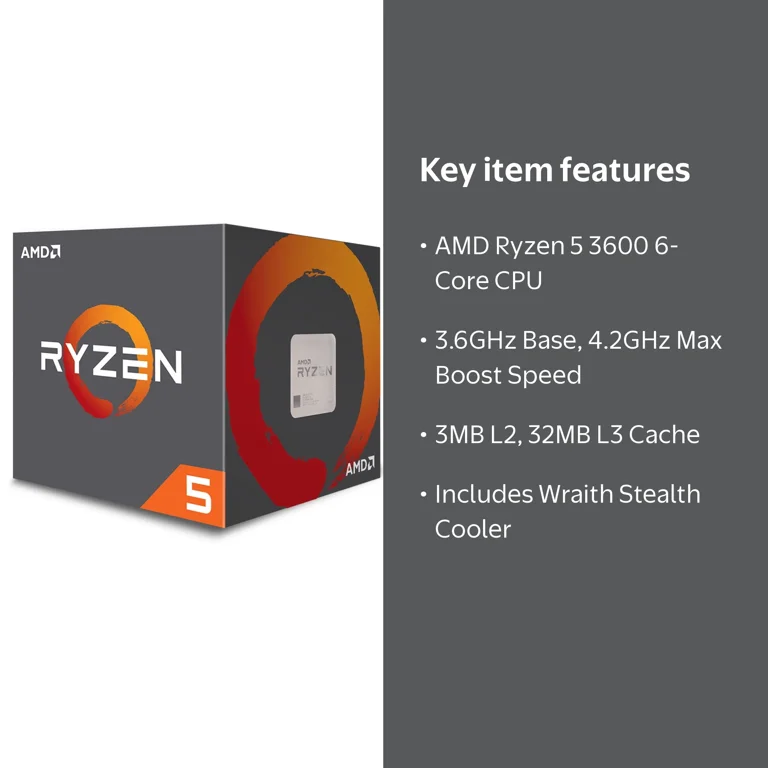 AMD Ryzen 5 3600 CPU, 6-Core, 12-Thread, 4.2 GHz AM4 Processor