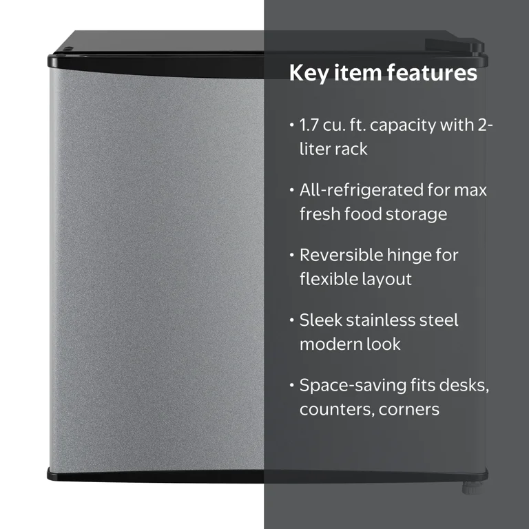 Mainstays 1.7 Cu Ft Compact Mini Refrigerator, Stainless Steel