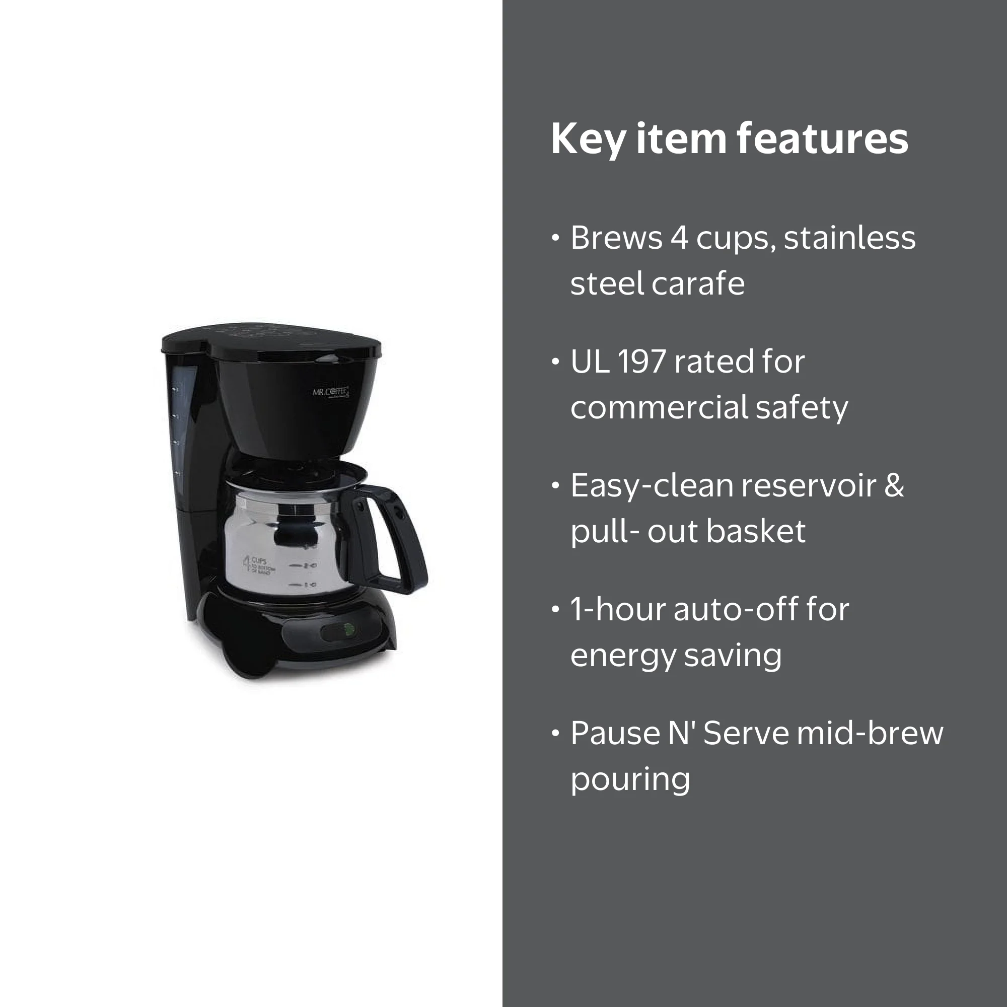 Mr. Coffee 4 Cup Coffee Maker with Auto Off and Stainless Steel Carafe -  Walmart.com