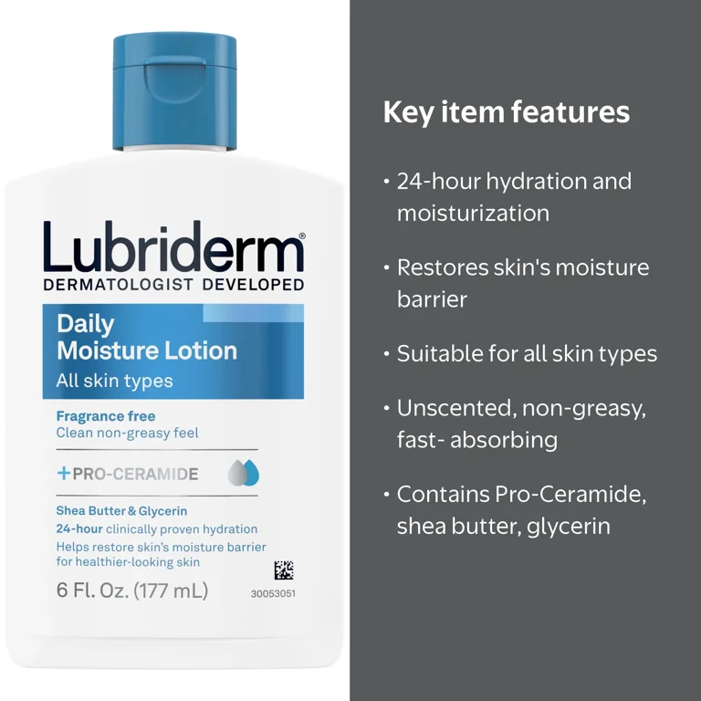 Lubriderm, Unscented Daily Moisture Lotion + Pro-Ceramide, 6 fl
