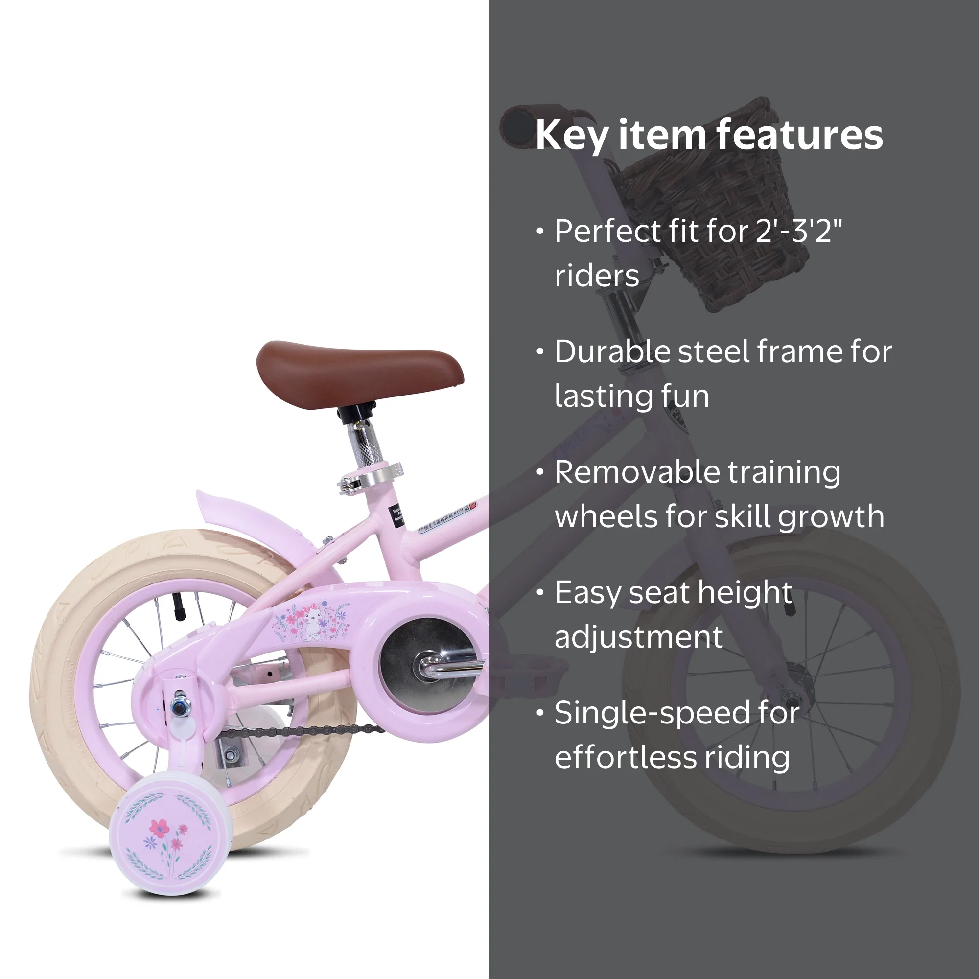 Kent 12 in. Mila Girl's Bike with Front Basket, Pink - Kids