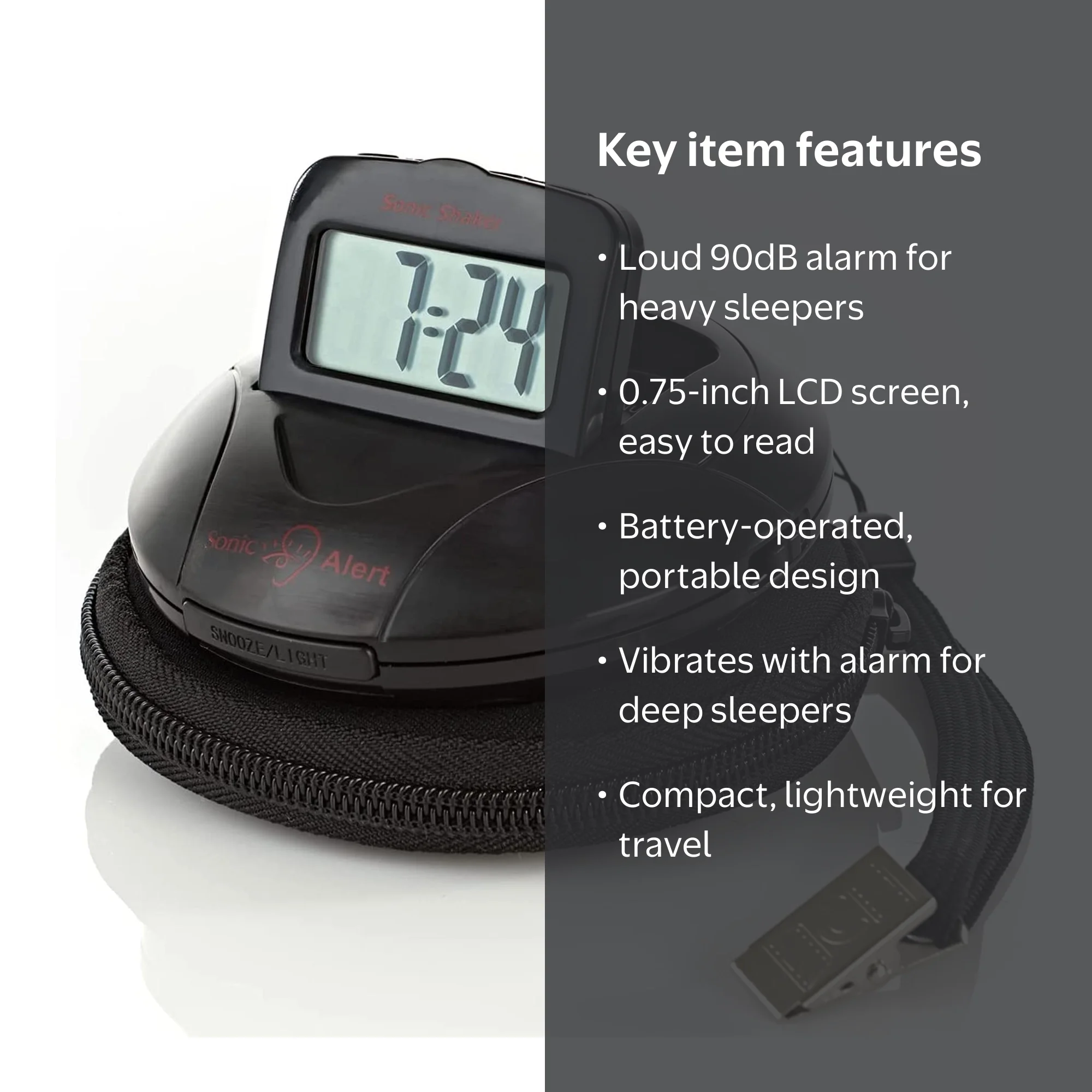 Sonic Alert Vibrating Shaker - Super Loud Portable Digital Alarm