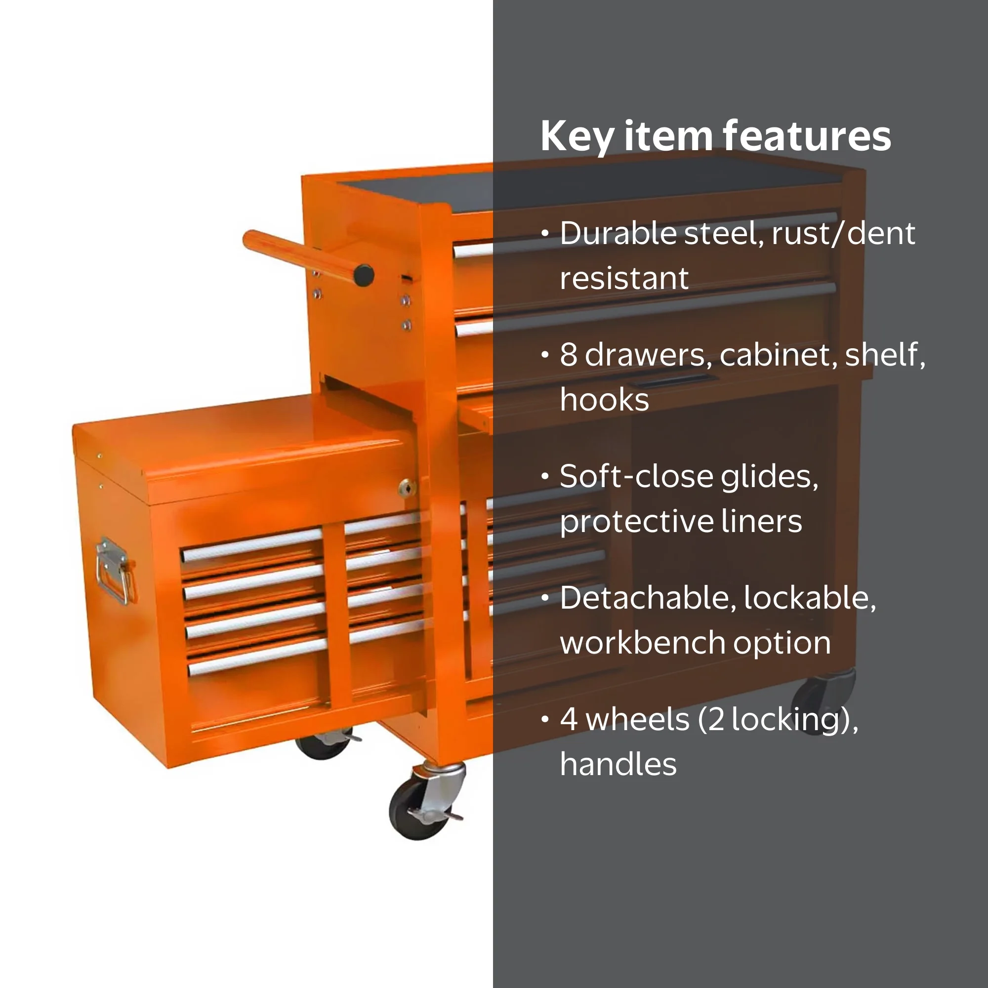 Aukfa Tool Chest, 2 in 1 Steel Rolling Tool Box & Cabinet On
