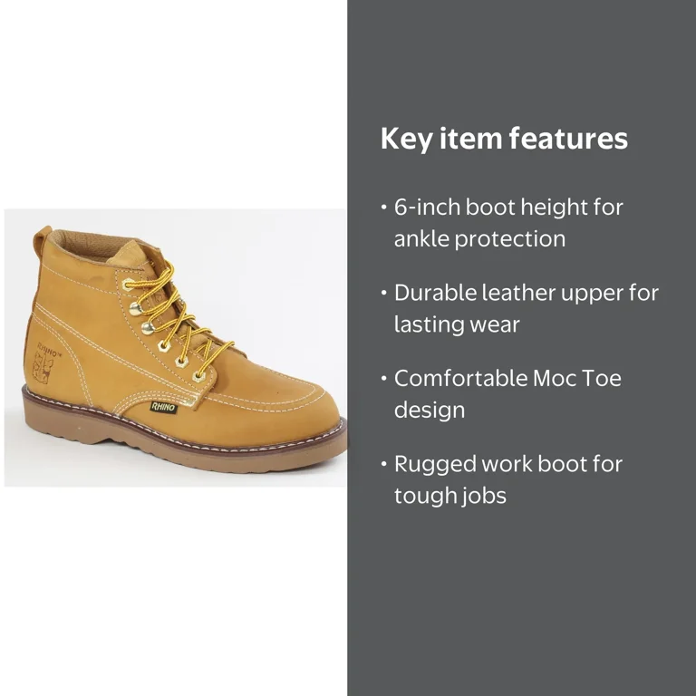 62M26 - Rhino 6 inch Moc Toe Leather Work Boot - Walmart.com