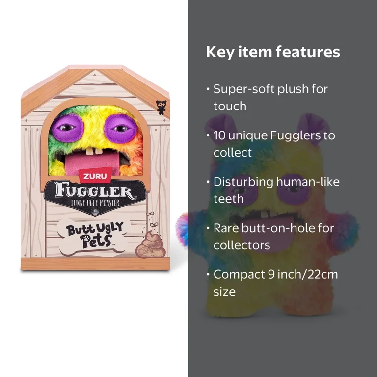 Fuggler, Plush Furry Fuggler Butt Ugly Pets, Multicolor, 9 inch