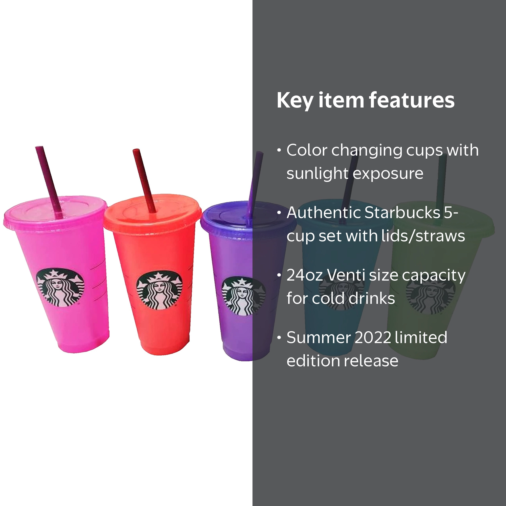 Starbucks Summer 2022 Color Change Venti Cold Cups 24oz 5pk