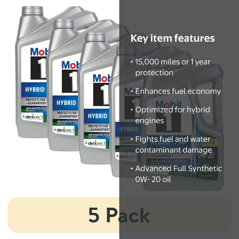 5 pack) Mobil 1 Hybrid 0W-20, 5 Quart - Walmart.com