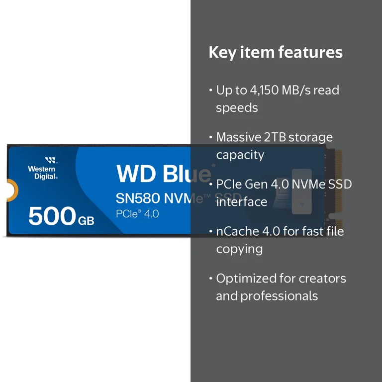 Western Digital, SSD, WD Blue SN580 500 GB NVMe, M.2 2280
