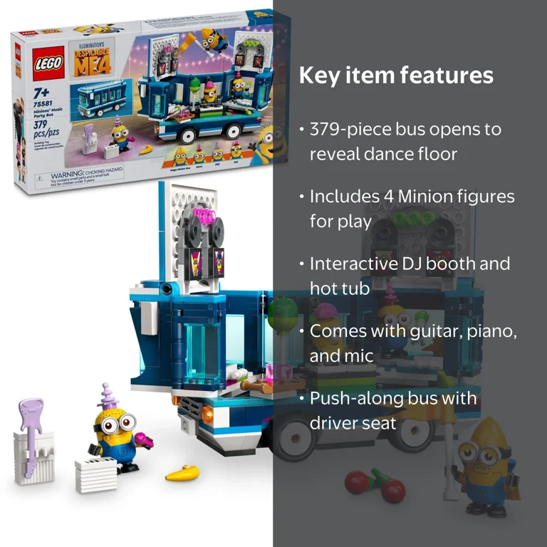 LEGO Despicable Me 4 Minions' Music Party Bus, Minions Toy Playset