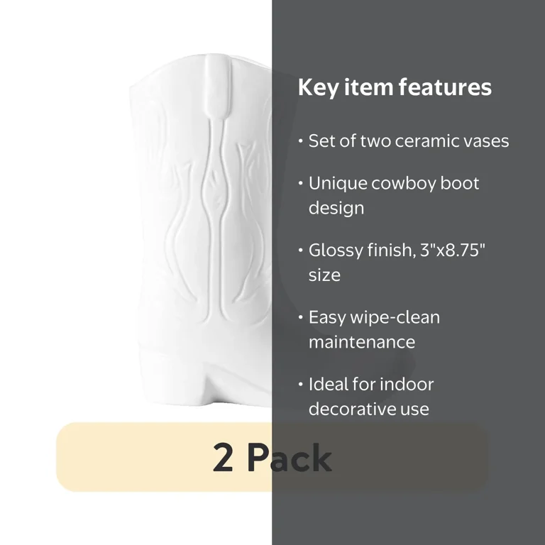 2 pack) Urban Shop Ceramic Cowboy Boot Vase, 8.75