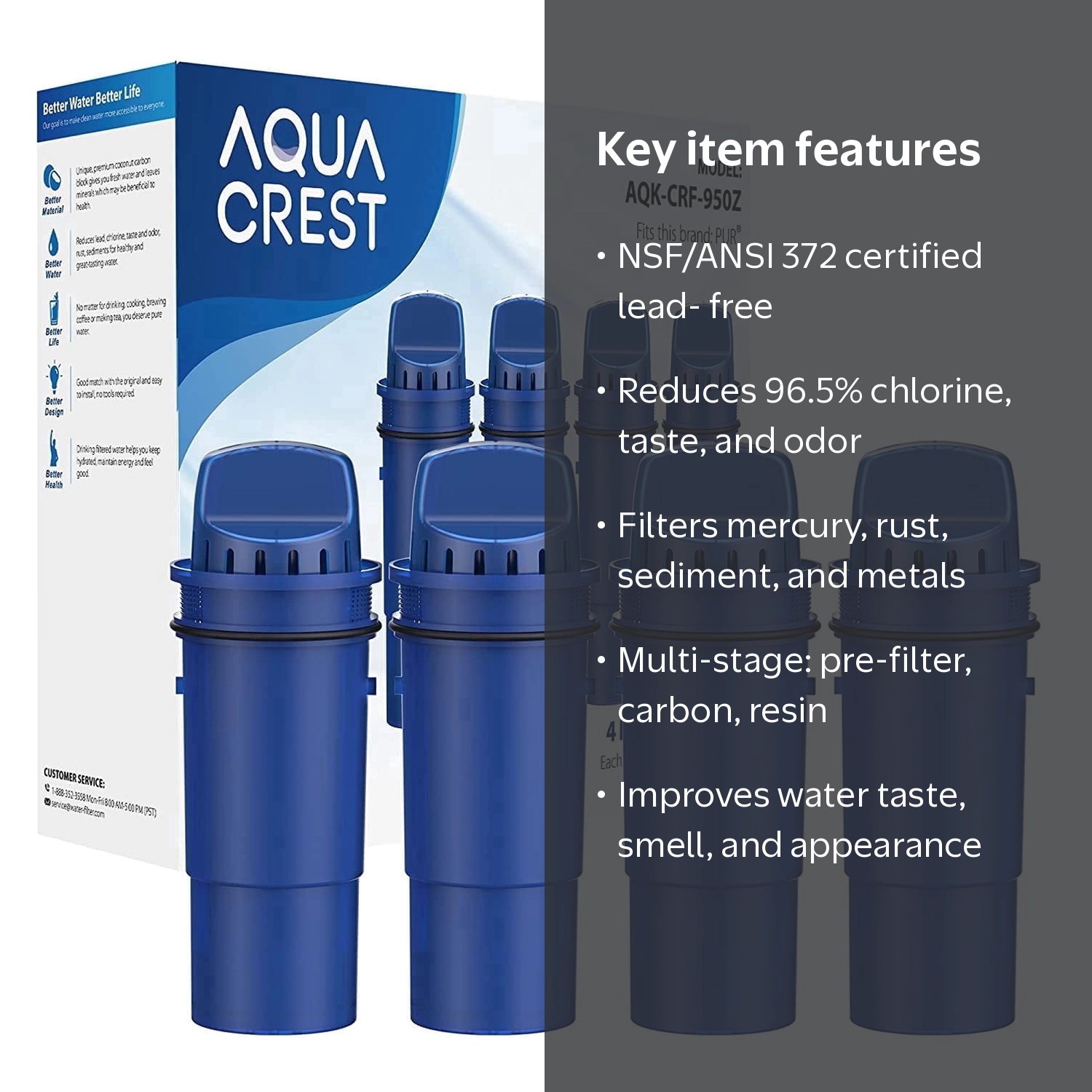 AQUA CREST NSF Certified Filter, Replacement for Pitcher Water