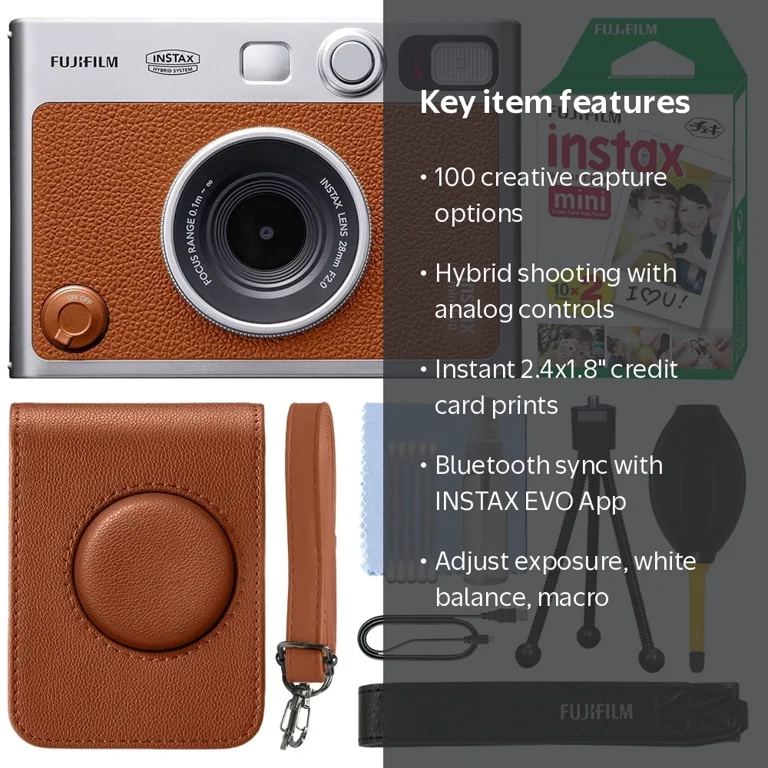 FUJIFILM INSTAX MINI EVO Hybrid Instant Camera Brown + 20 Film